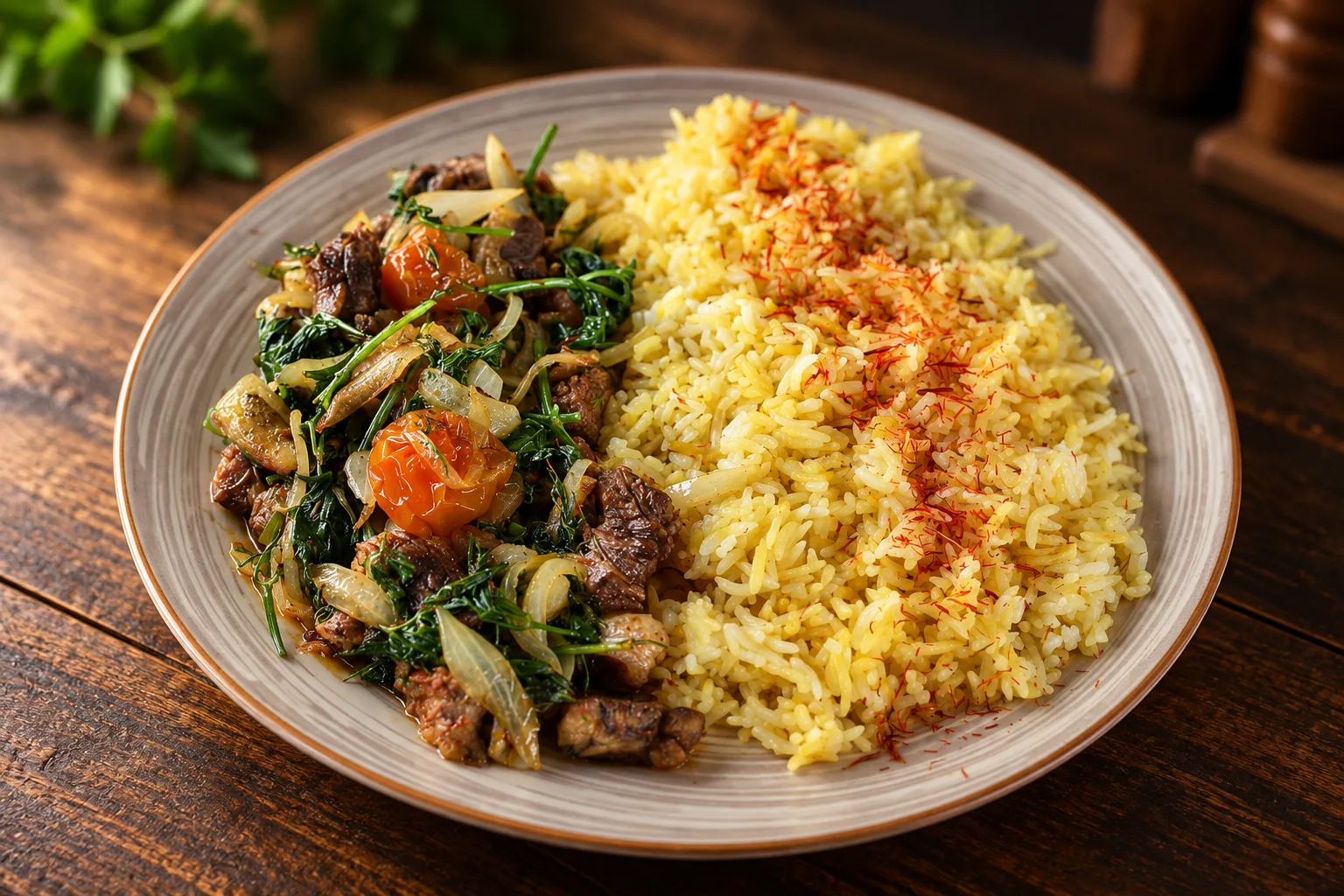 Шафрановый рис с говядиной и овощами