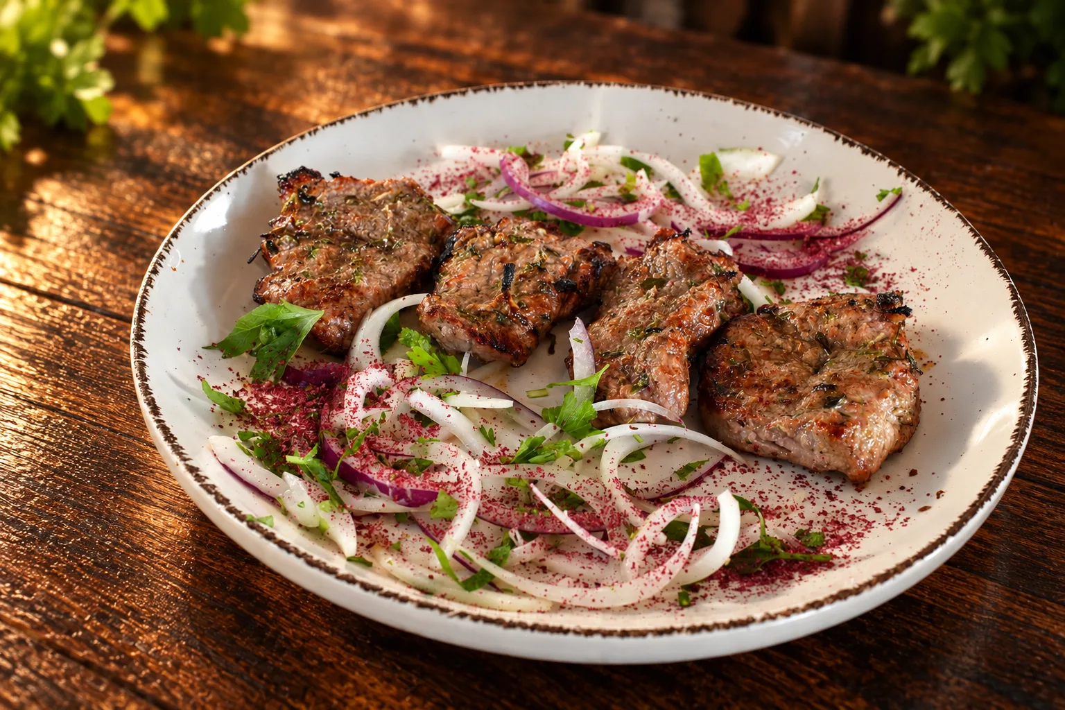 Жареное мясо с луком и сумахом